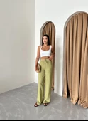 Çağla Yeşili %100 Keten Palazzo Pantolon - 2