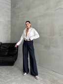 Lacivert İp Kemerli Tasarım Pantolon - 5