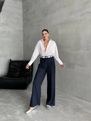 Lacivert İp Kemerli Tasarım Pantolon - 4