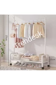 TRENDESK Metal Siyah /Beyaz /Krem 2 Raflı Raflı Konfeksiyon Askılığı  Ayaklı Elbise Askılığı 176cm - 2