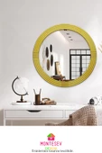 Safir Ahşap Gold Dekoratif Ayna Yuvarlak Ayna Işlemeli Duvar Aynası Banyo Aynası Tekli - 69 Cm - 4