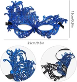 Mavi Renk Dantel Kesim Dantel İşlemeli Balo Parti Maskesi thumbnail 2