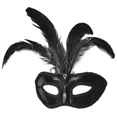 Siyah Renk Rugan Kaplama Kırmızı Tüylü Parti Maskesi 18x20 Cm thumbnail 1