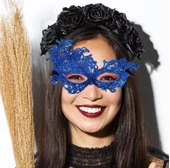 Mavi Renk Dantel Kesim Dantel İşlemeli Balo Parti Maskesi thumbnail 5