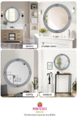 Safir Ahşap Gümüş Dekoratif Ayna Yuvarlak Ayna Işlemeli Duvar Aynası Banyo Aynası Tekli - 56 Cm - 5