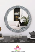 Safir Ahşap Gümüş Dekoratif Ayna Yuvarlak Ayna Işlemeli Duvar Aynası Banyo Aynası Tekli - 56 Cm - 2