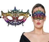 Rengarenk Dantel Kesim Dantel İşlemeli Balo Parti Maskesi Gökkuşağı thumbnail 1