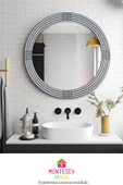 Safir Ahşap Gümüş Dekoratif Ayna Yuvarlak Ayna Işlemeli Duvar Aynası Banyo Aynası Tekli - 56 Cm - 1