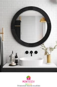 Safir Ahşap Siyah Dekoratif Ayna Yuvarlak Ayna Işlemeli Duvar Aynası Banyo Aynası Tekli - 69 Cm - 3