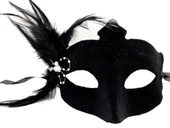 Siyah Renk Yandan Tüylü Süet Kaplama Beyaz İncili Parti Maskesi 18x15 Cm thumbnail 1