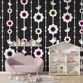 Kuşlu Çiçekli Çocuk Odası Duvar Kağıdı Baskı thumbnail 1