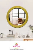 Zümrüt Ahşap  Gold Dekoratif Ayna Yuvarlak Ayna Işlemeli Banyo Aynası Duvar Aynası Tekli - 69 Cm - 2