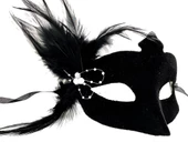 Siyah Renk Yandan Tüylü Süet Kaplama Beyaz İncili Parti Maskesi 18x15 Cm thumbnail 2