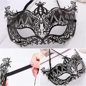 Kristal Gümüş Taşlı Siyah Renk Lazer Kesim Metal Lüks Maske Balo Parti thumbnail 1