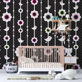 Kuşlu Çiçekli Çocuk Odası Duvar Kağıdı Baskı thumbnail 3