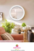 Safir Ahşap  Beyaz Dekoratif Ayna Yuvarlak Ayna Işlemeli Duvar Aynası Banyo Aynası Tekli - 43 Cm - 4