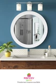 Safir Ahşap  Beyaz Dekoratif Ayna Yuvarlak Ayna Işlemeli Duvar Aynası Banyo Aynası Tekli - 69 Cm - 1