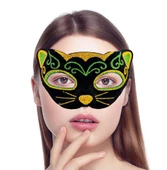 Siyah Kadife Kaplama Üzeri Sarı Yeşil Sim İşlemeli Kedi Maskesi 20x13 Cm thumbnail 2