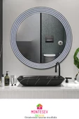 Zümrüt Ahşap Gümüş Dekoratif Ayna Yuvarlak Ayna Işlemeli Banyo Aynası Duvar Aynası Tekli - 69 Cm - 1