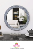 Zümrüt Ahşap  Gümüş Dekoratif Ayna Yuvarlak Ayna Işlemeli Banyo Aynası Duvar Aynası Tekli - 43 Cm - 2