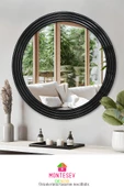 Zümrüt Ahşap Siyah Dekoratif Ayna Yuvarlak Ayna Işlemeli Banyo Aynası Duvar Aynası Tekli - 69 Cm thumbnail 4