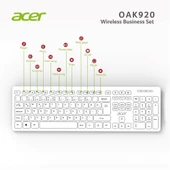 Acer OAK-920  Beyaz Kablosuz Sessiz Tuşlu  2.4Ghz Klavye Moue Set Beyaz (Mouse 1200Dpı) - 2
