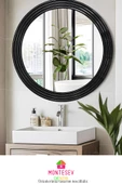 Zümrüt Ahşap Siyah Dekoratif Ayna Yuvarlak Ayna Işlemeli Banyo Aynası Duvar Aynası Tekli - 69 Cm thumbnail 1