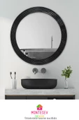 Zümrüt Ahşap Siyah Dekoratif Ayna Yuvarlak Ayna Işlemeli Banyo Aynası Duvar Aynası Tekli - 69 Cm thumbnail 3