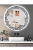 Led'li Işıklı Safir Ahşap Gümüş Dekoratif Ayna Yuvarlak Ayna İşlemeli Duvar Aynası Tekli - 69 Cm - 1