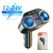 2 Portlu Usb Şarj 2 Port Çakmak Çoklayıcı Oynar Başlıklı Çakmak Şarj 12-24V - 1