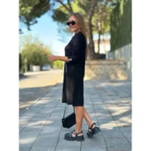Lucky Life Kadın Viskon Pamuklu Kumaş Kol File , şerit Ve Cep Detaylı Elbise - 3