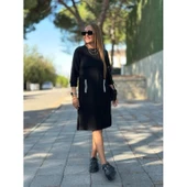 Lucky Life Kadın Viskon Pamuklu Kumaş Kol File , şerit Ve Cep Detaylı Elbise - 2