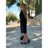 Lucky Life Kadın Viskon Pamuklu Kumaş Kol File , şerit Ve Cep Detaylı Elbise - 6