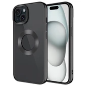 Apple iPhone 15 Kılıf Tek Kamera Çerçeveli Logo Gösteren  Omega Kapak - 7