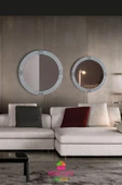 Safir Ahşap Gümüş Dekoratif Ayna Yuvarlak Ayna Işlemeli Duvar Aynası Banyo Aynası Ikili / 69 - 56 Cm - 3