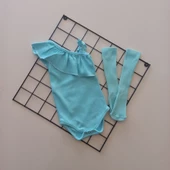 MARS BABY Kız Bebek Mint Ribana Fırfırlı Tek Kol Askılı Badi Çorap Set - 1