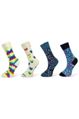 4'lü Desenli Unisex Esnek Nem Alabilen Pamuklu Soket Çoraplar thumbnail 1