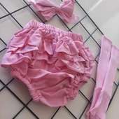 MARS BABY Kız Bebek Pembe Fırfır Şort Etek Bandana ve Çorap Seti - 2