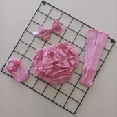 MARS BABY Kız Bebek Pembe Fırfır Şort Etek Bandana ve Çorap Seti - 1