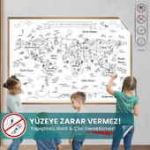 Hayvanlı Harita Boyama, Yüzeye Zarar Vermeyen Sihirli Kağıt, Eğlenceli Çocuk ve Oyun Odası Sticker thumbnail 1