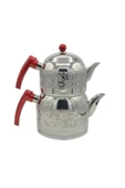 CAN ÇELİK Saten Desenli Firuze Orta Boy Çaydanlık Takımı ( 4 Parça ) - 1