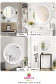 Safir Ahşap Elit Dekoratif Ayna Yuvarlak Ayna Işlemeli Banyo Duvar Aynası Üçlü / 69 - 56 - 43 Cm - 5