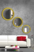 Zümrüt Ahşap Elit Dekoratif Ayna Yuvarlak Ayna Işlemeli Duvar Aynası Üçlü / 69 - 56 - 43 Cm - 1