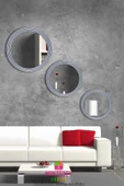 Zümrüt Ahşap Elit Dekoratif Ayna Yuvarlak Ayna Işlemeli Duvar Aynası Üçlü / 69 - 56 - 43 Cm - 1