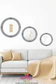 Safir Ahşap Elit Dekoratif Ayna Yuvarlak Ayna Işlemeli Banyo Duvar Aynası Üçlü / 69 - 56 - 43 Cm - 3
