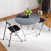 Eportatif Katlanır Masa ve 2 Adet Sandalye Seti Füme 1458 thumbnail 2