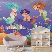 Su Altı Minik Yüzücüler Çocuk Duvar Duvar Kağıdı Baskı thumbnail 1