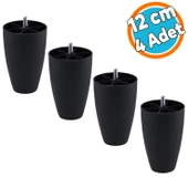 Mobilya Yükseltici Kanepe TV Ünitesi Koltuk Ayağı Baza Ayakları Siyah Oval Plastik Ayak 12 cm 4 Adet thumbnail 1