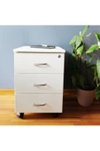 Mirobi Beyaz 3 Çekmeceli, Kilitli, Tekerlekli Masa Altı Keson - 1