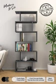 Mirobi 6 Raflı Kitaplık Dekoratif Raf Zigzag Kitaplık Antrasit - 1